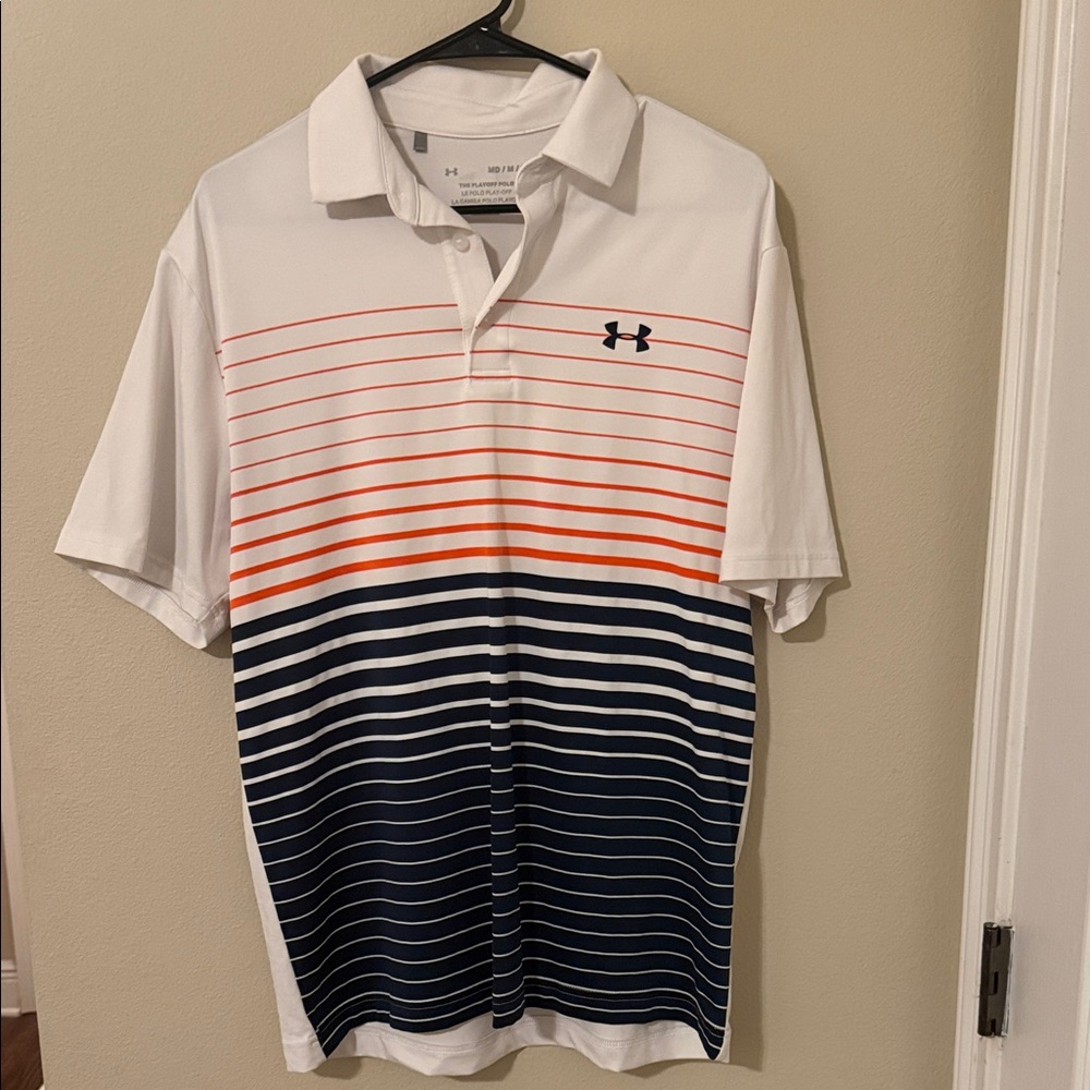 Under Armour Men's Polo Shirt - White, Orange, Navy Stripes